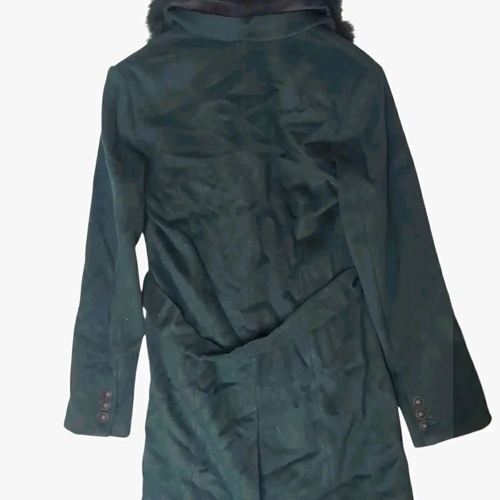 NWT Andrew Marc Fur Trim Dark Emerald Green Pea Wool Trench Coat 6 - Picture 2 of 11